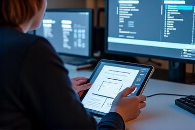 Designer travaillant sur un wireframe d'interface.